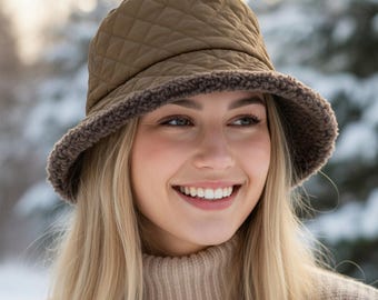 Cozy Vegan Sherpa Bucket Hat: Quilted Winter Warmth for Women - Unique Cold Weather Accessory
