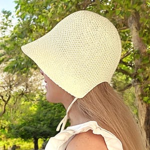 Wide Brim Spring Summer Breathable Cotton Straw Bonnet with UV Protection Treated, Bucket Hat with Ties, Stylish Summer Hat, Gift for Her