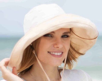Sun Hat Womens Wide Brim Bucket Hat, Large Cotton Floppy Panama Sunhats Packable Summer Elegant Vacation Honeymoon Hat, Best Gift
