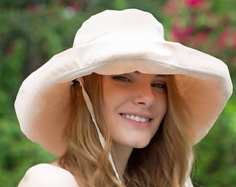 Summer Hats Women Sunhats Women Wide Brim Hat Women White Fabric Floppy Brimmed Hats Ladies Sun Hat Garden Hat Elegant Hat Best Gift for Her