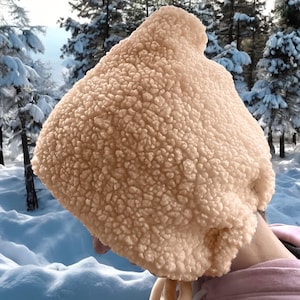 Extra Warm Wool Bonnet, Winter Adult Women Bonnet, Pointed Bonnet Pixie Hat Sherpa Fleece Lined with Ear Flaps
