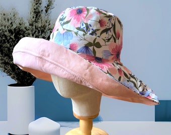 Chapeau de Panama coloré pour femme avec jugulaire, chapeau de soleil réversible floral élégant, chapeau de jardinage parfait