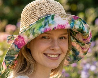 Womens Packable Straw Beach Hat with Bow - Wide Brim Summer Sun Protection Raffia Panama Style