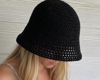 Spring Summer Cotton Mesh Breathable Crochet Bucket Hat with UV Protection, Stylish Summer Hat, Gift for Her