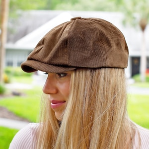Newsboy Cap Women, Baker Boy Hat, Cotton Newsboy Hat, Retro Hat, Corduroy Caps, Gatsby Hat, Brown British Style Hat, Womens Gift