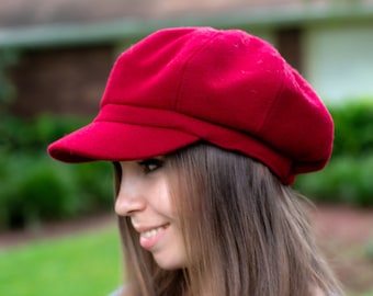 Red Newsboy Cap for Women, Women's Newsboy hat, Warm Winter Hat, Slouchy Hat, Tweed Cabbie Hat, Cute Hats for Women Girls Best Gift for Her