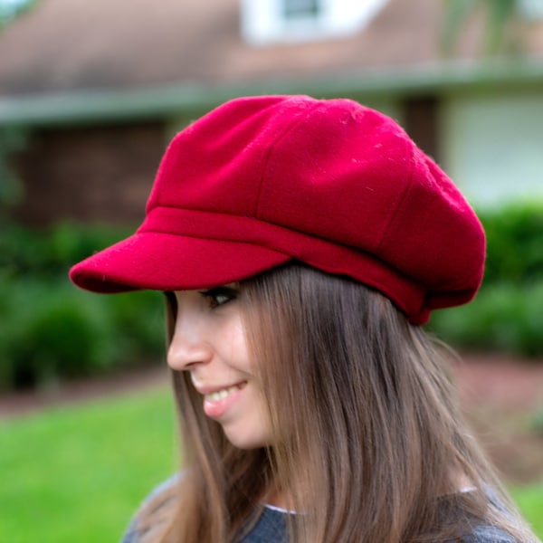 Red Newsboy Cap for Women, Women's Newsboy hat, Warm Winter Hat, Slouchy Hat, Tweed Cabbie Hat, Cute Hats for Women Girls Best Gift for Her