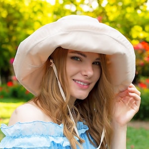 Extra Wide Brimmed Bucket Hats for Women Adjustable Size Summer Style to Fit All Heads Soft Brim Floppy All Season Packable Sun Hat Beige
