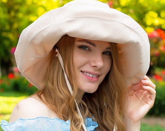 Extra Wide Brimmed Bucket Hats for Women Adjustable Size Summer Style to Fit All Heads Soft Brim Floppy All Season Packable Sun Hat Beige