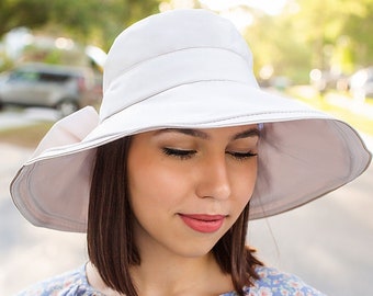 White 100% Cotton Fabric Womens Sun Hat Wide Brim Sunhat Women Adjustable Large Brim Foldable Beach Hat