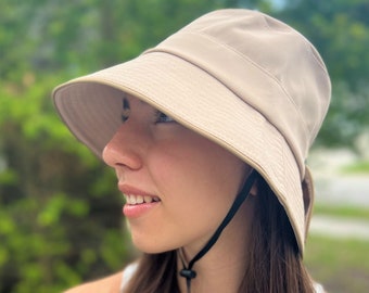 Ladies UV Protection Sunhat, Packable Sun Hat for Women, Wide Brim Summer Garden Shade Bucket Hat with Chinstrap and Bow