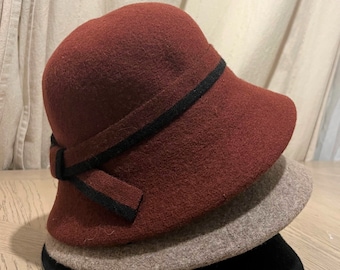 Winter Bucket Hat for Women, Wool Hats for Fall and Winter, Women's Cloche Hats, Foldable Bucket Hat Maroon, Holiday Gifts Women