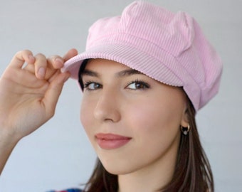 Pink Slouchy Newsboy cap Womens, Corduroy Trendy Hat for Women, Corduroy Fabric Newsie Casual, Stylish Hats for Women, Best Gift for Her