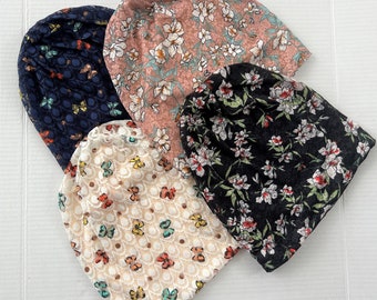 Chapeau printemps-été pour femme Bonnet floral super doux et extensible en coton Bonnet de chimio Bonnets légers et souples pour Scull
