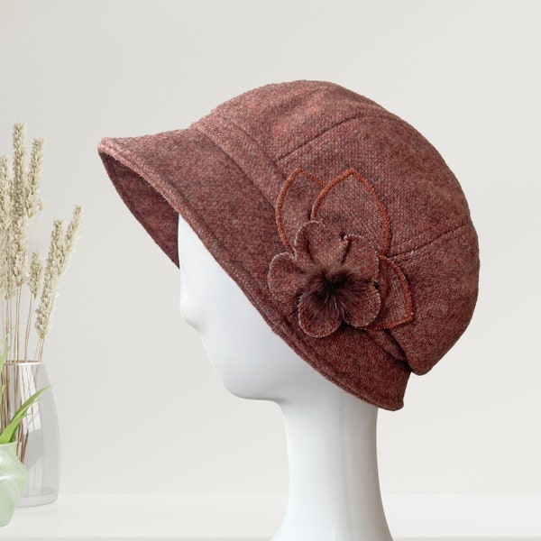 Élégante laine automne hiver chapeau feutre floral neutre couleur unie chaud femmes vacances seau cloche élastique bonnet meilleur cadeau pour elle