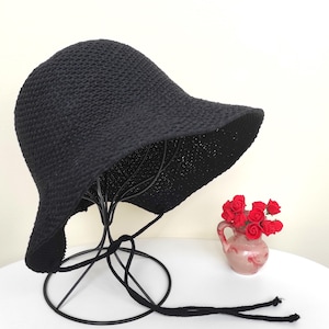 Wide Brim Breathable Summer Bonnet, Cotton Mesh Straw Summer Bonnet, Womens Classic Summer Bonnet Hat with Ponytail, Gift for Her