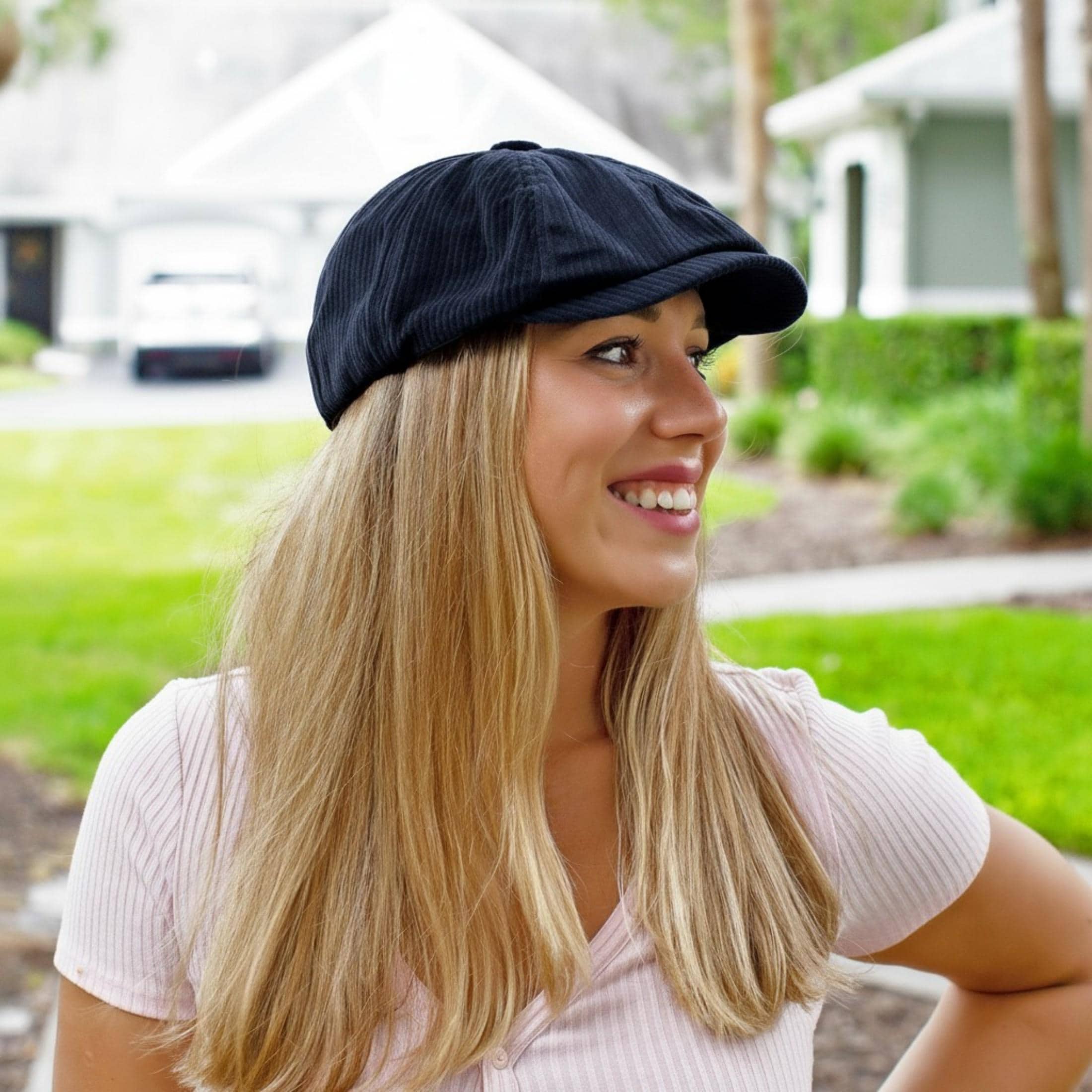 Black Corduroy Newsboy Hat Women, Flat Cap Baker Boy Cotton Cap