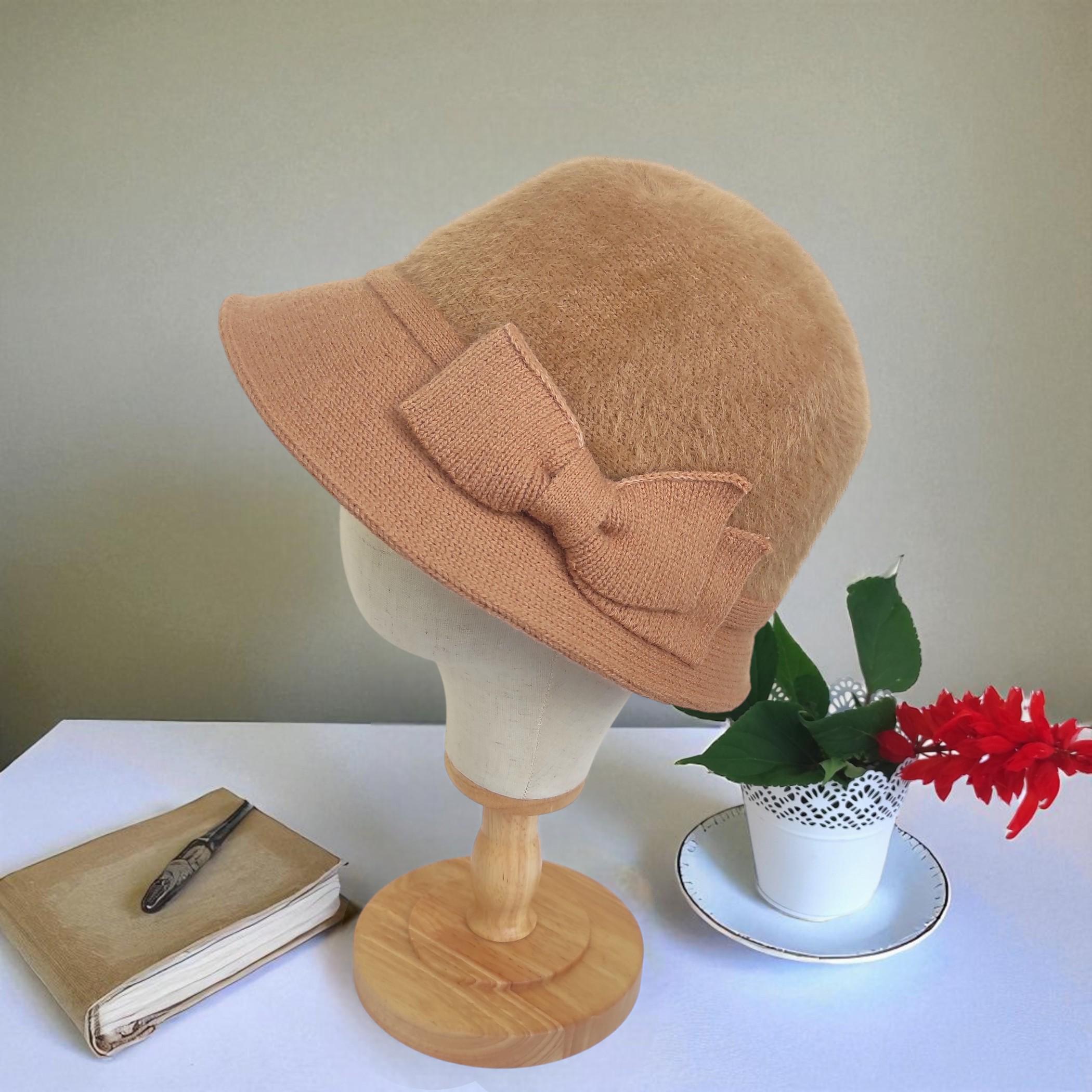 2460 Solid Color Winter Hat 100 percent Wool Cloche Bucket with Bow Wool Winter Hats Women Bucket Cloche Hat Women Soft Slouchy  main image 3