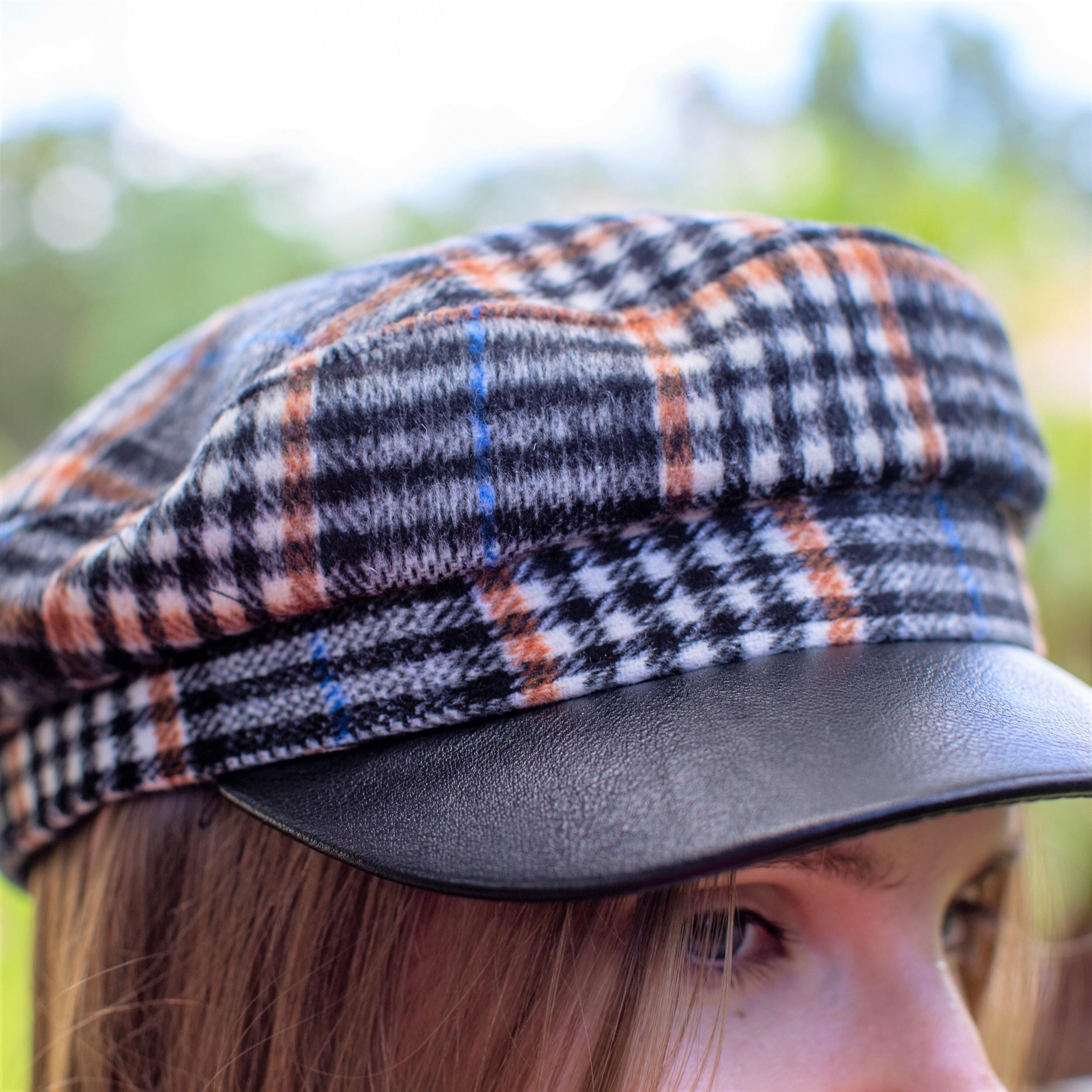 Newsboy Hat for Women, Plaid Gray Newsboy Cap, Greek Sailor 