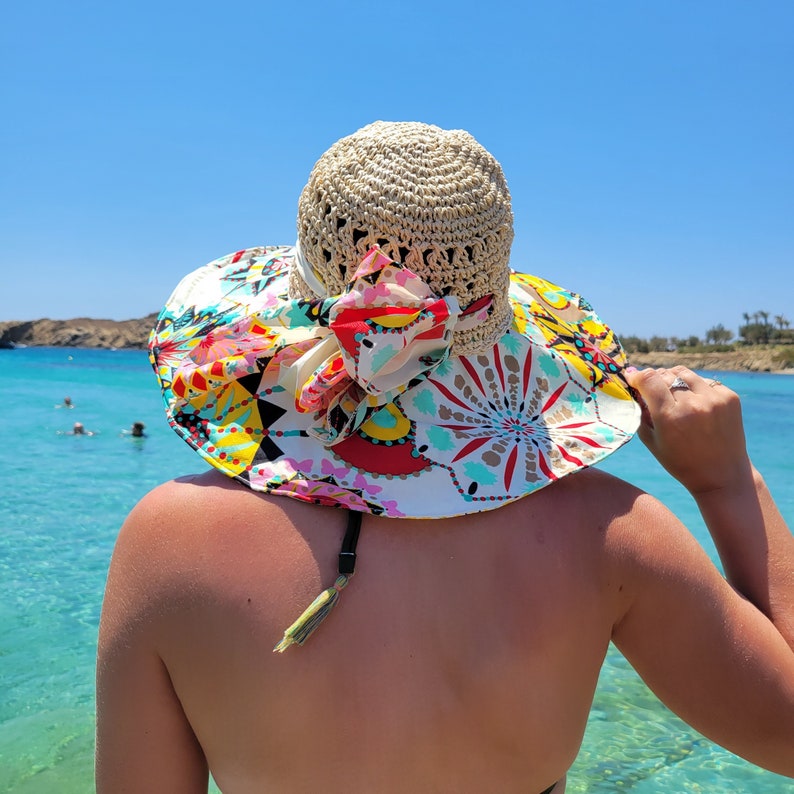 Womens Beach Hat with Bow, Straw Sun Hat, Summer Hats for Women, Packable Floral Hats 5" Wide Brim Sun Hat Raffia Hat Best Gift for Her