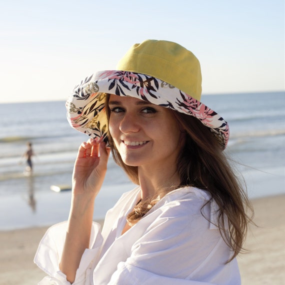 Summer Hat Woman Wide Brim Sun Hat Floppy Sunhat Woman With Brim Floral  Pattern Hat 100% Cotton & Packable Yellow Bucket Hat -  Denmark