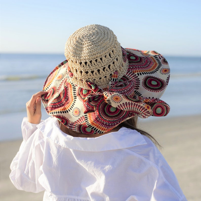 Womens Beach Hat with Bow, Straw Sun Hat, Summer Hats for Women, Packable Beach Hat, 5 Wide Brim Sun Hat Women Raffia Hat Best Gift for Her Beige