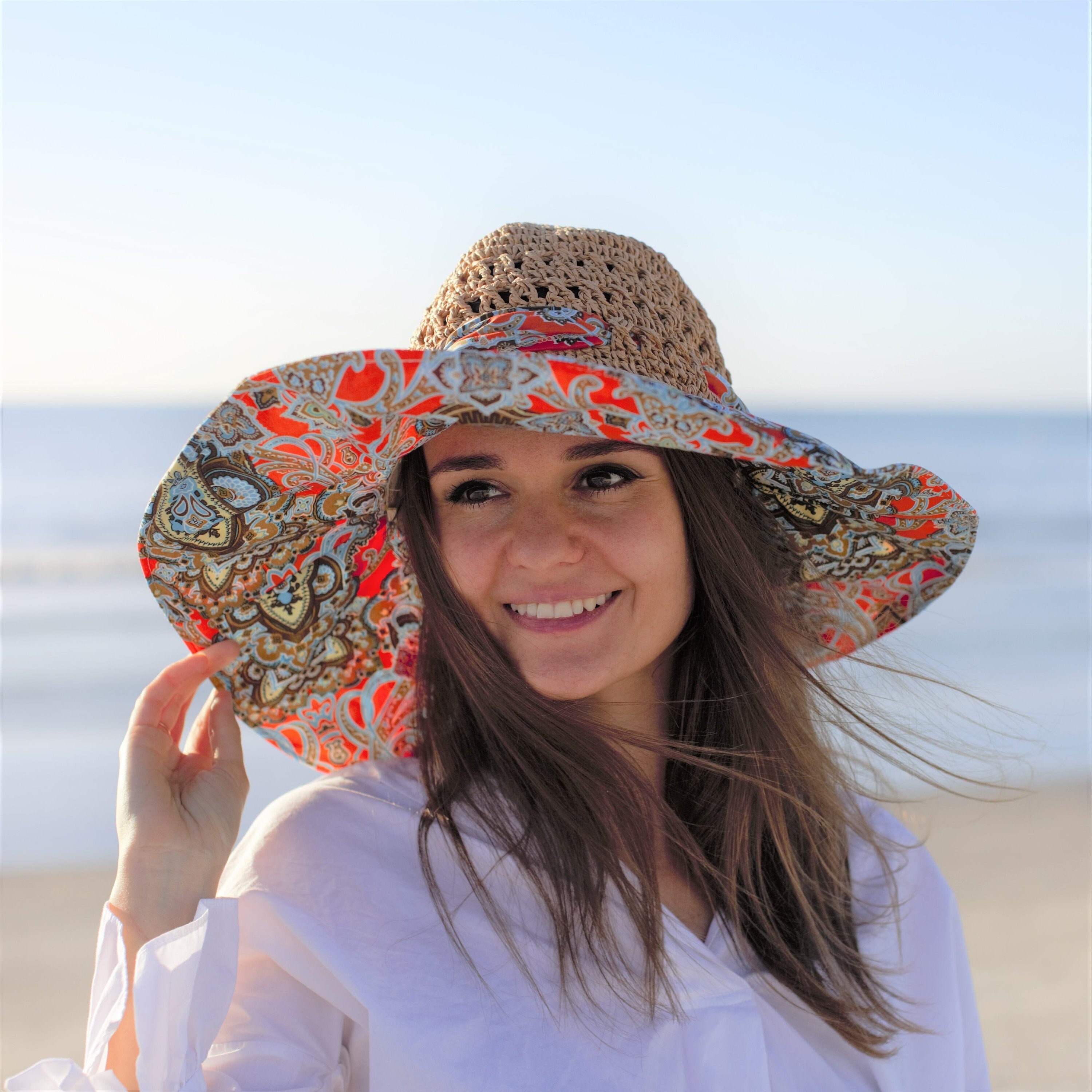 Cdar Women Holiday Foldable Straw Ribbon Bow Wide Brim Bucket Sun Hat  Summer Cap 