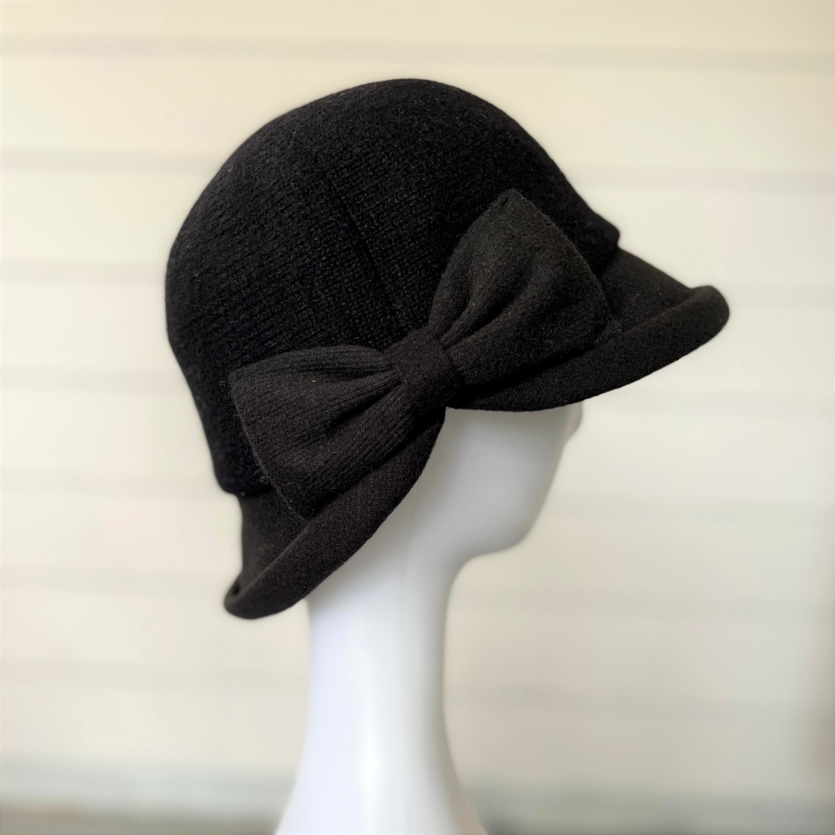 Women Cloche Hat With Cute Bow, Wool Winter Cloche, Black  display picture 2