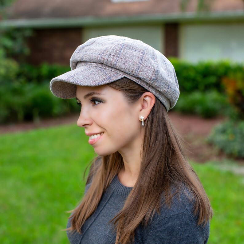 Red Newsboy Hat Womens Plaid Hat Trendy Beret With Visor Etsy