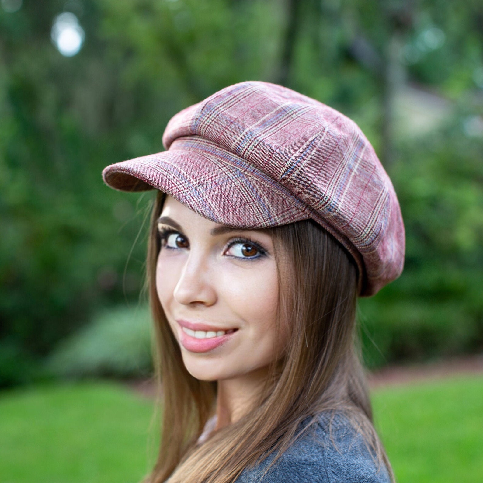 Red Newsboy Hat Womens Plaid Hat Trendy Beret With Visor Etsy
