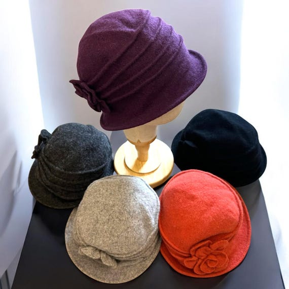 Vintage Wool Cloche Hat for Women - Black Gray Purple Red  display picture 3