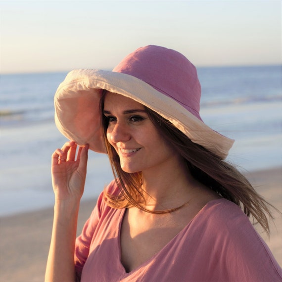 Wide Brim 5 Sun Hat, Women Bucket Hat, Floppy 100% Cotton Wedding Hat, Wide  Brimmed Sunhat, Elegant Vacation Honeymoon Gift for Her Pink 