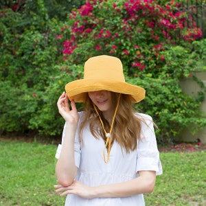 Adjustable Size Womens to Fit All Heads Soft Brim Floppy Extra Wide Brimmed Bucket Hat for Women All Season Foldable Hat for Ladies Yellow image 2