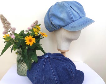 Summer Newsboy Cap Women, Slouchy Denim Beret Baker Boy Cap, Sun Hat Flat Cap Summer Fashion Page Boy 8 Panel Cap Retro Newsboy Hat Women