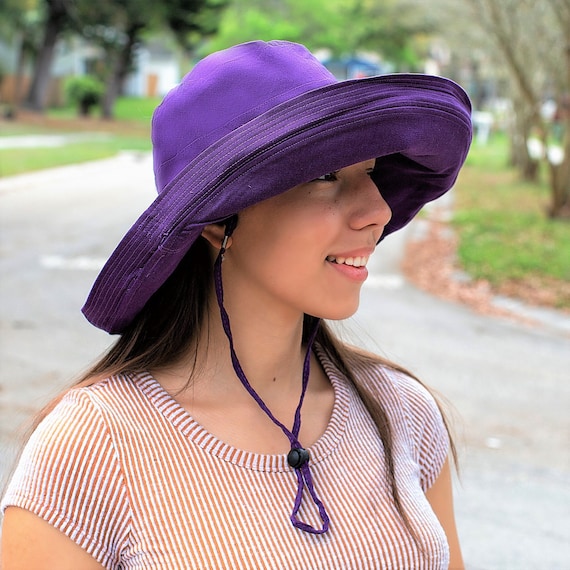 Summer Hats Women, Sun Hat Wide Brim, Wide Brimmed Sunhat, Beach Hat, 100% Cotton  Sun Hat, Resort Packable Vacation Hat, Gift for Her Purple 