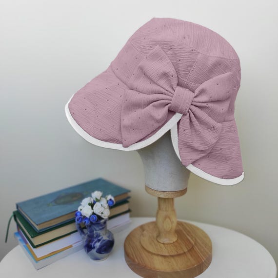 Vintage Cloche Bucket Hat Bowler Sun Hat with Bow Women Bucket Hat 1920S Vintage Cloche Bowler Hat with  main image 4