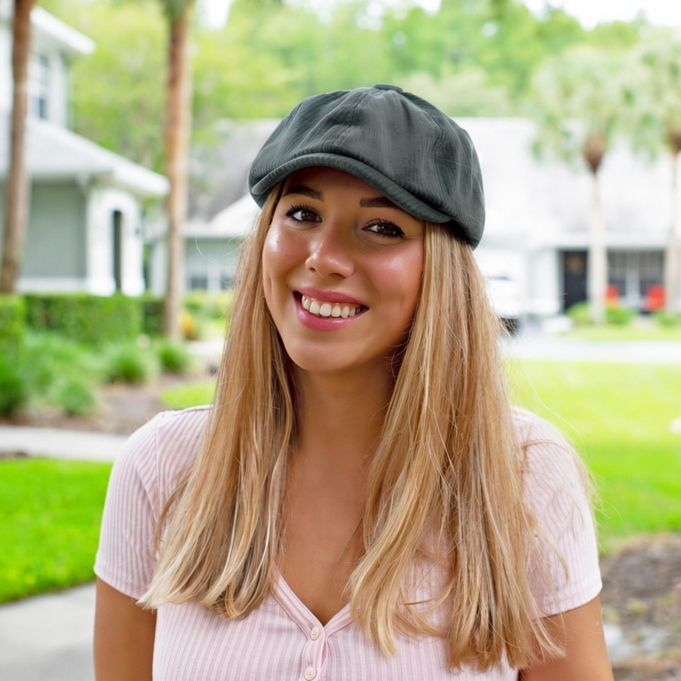 Black Corduroy Newsboy Hat Women, Flat Cap Baker Boy Cotton Cap