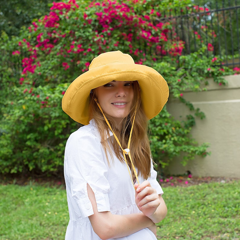 Adjustable Size Womens to Fit All Heads Soft Brim Floppy Extra Wide Brimmed Bucket Hat for Women All Season Foldable Hat for Ladies Yellow Yellow