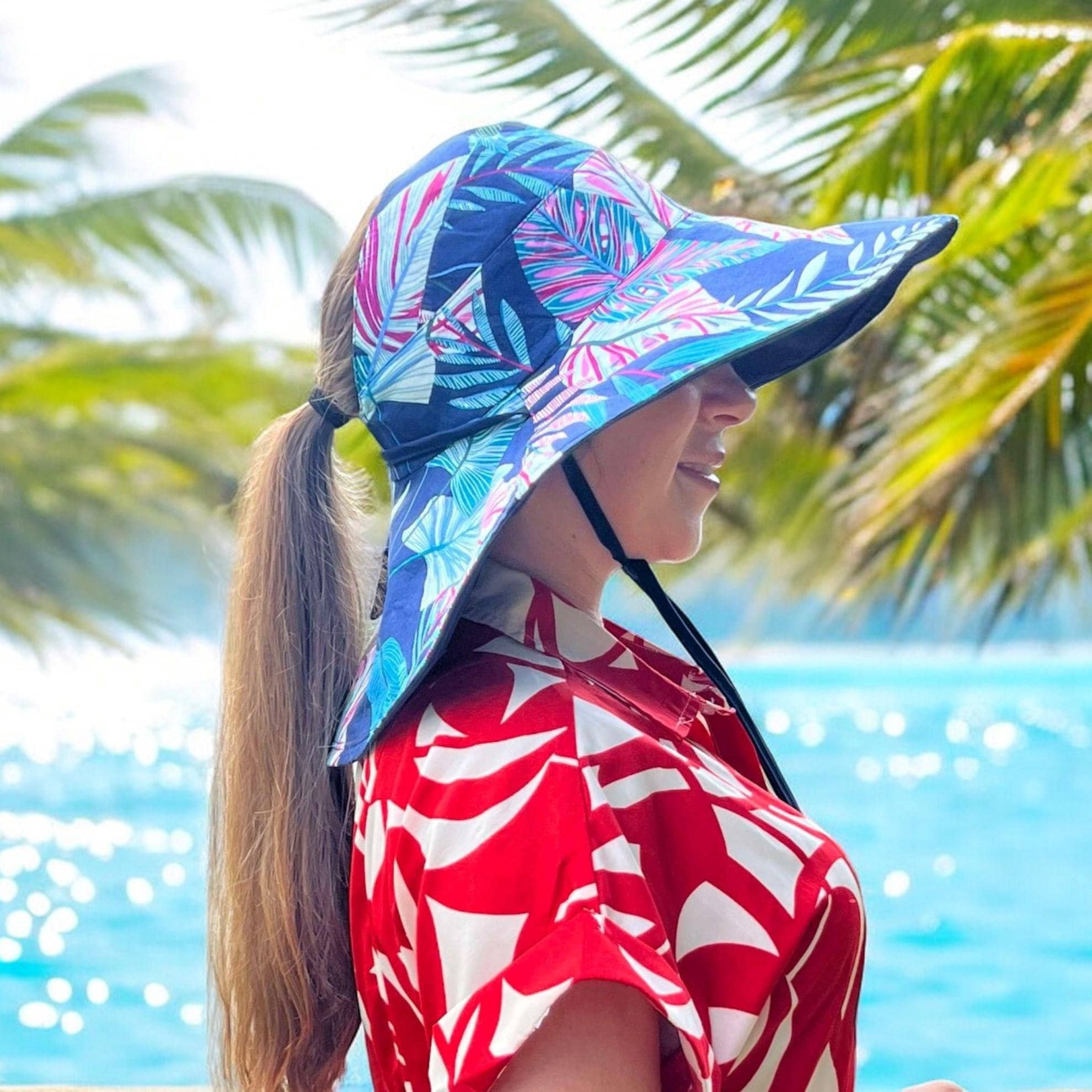 Wide Brim Sun Hat with Ponytail Hole, Foldable, Adjustable, Cotton Summer Ultra Wide Brim Sun Hat UPF 50+ Solbari USA main image 3