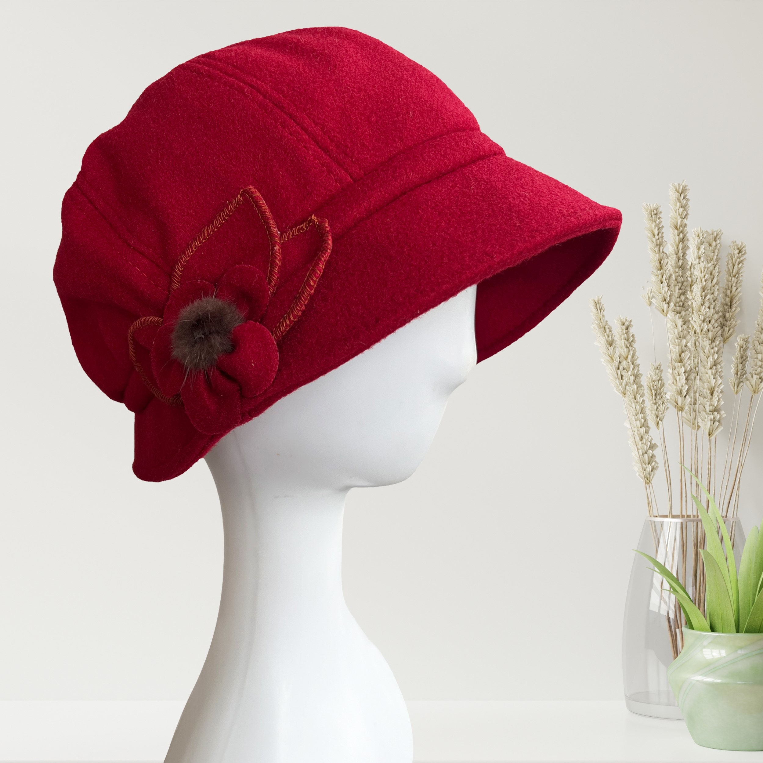 Wool Cloche Hat Winter Bucket Hat 1920s Vintage Floral Fedoras Headpiece 71XuDyFEQKL._AC_UY1000_.jpg main image 4