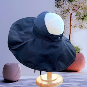 Reversible Sun Hat with Flower Print, Pony Tail Hat, Black Bucket Hat for Women, Sun Hat with Chin Strap Beach Hat Spring Summer Hat