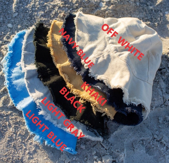 Distressed Denim Bucket Hat Canvas Frayed 100% Washed Cotton  display picture 1