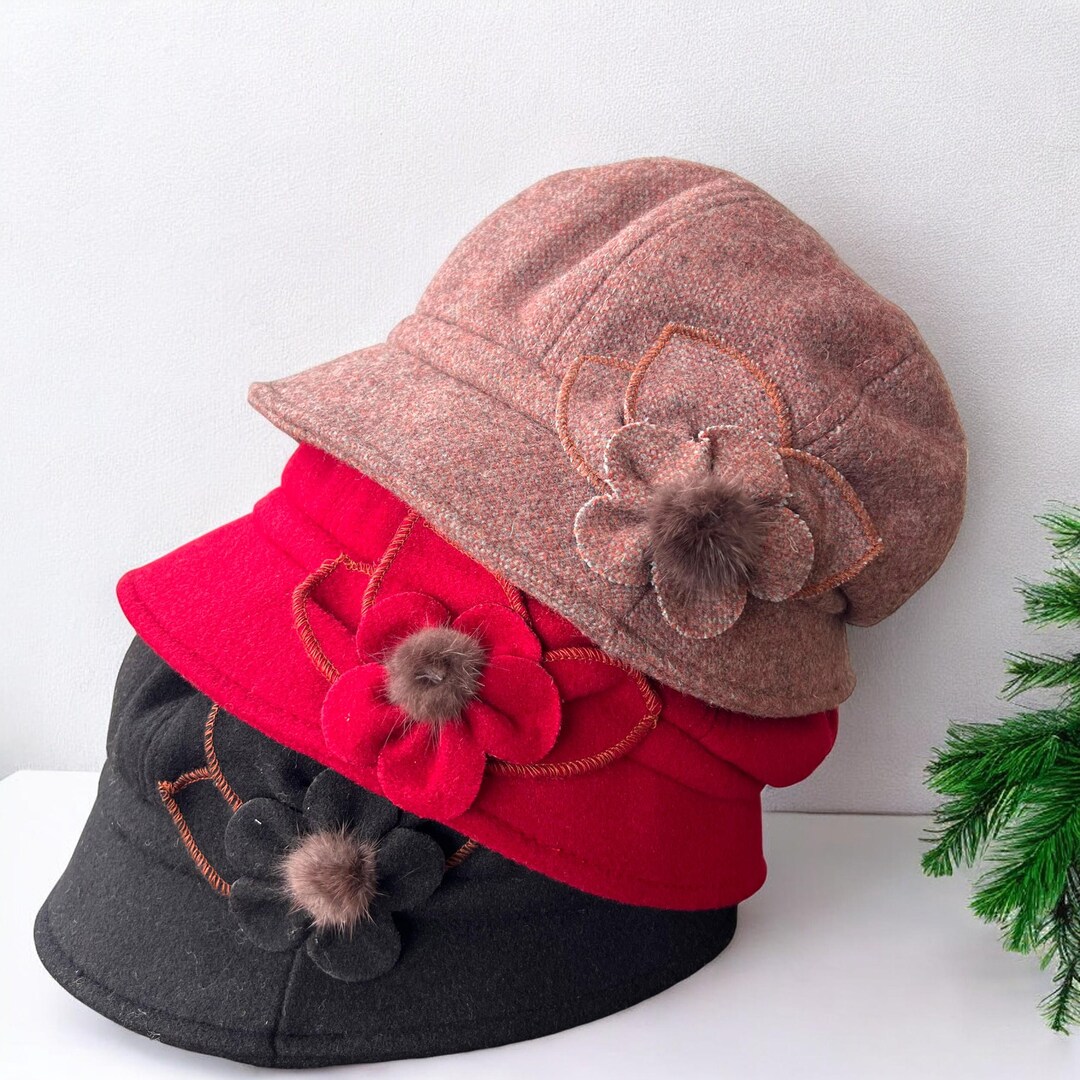 Womens Winter Adjustable Bucket Hat Wool Cloche Flower Fall Autumn ...