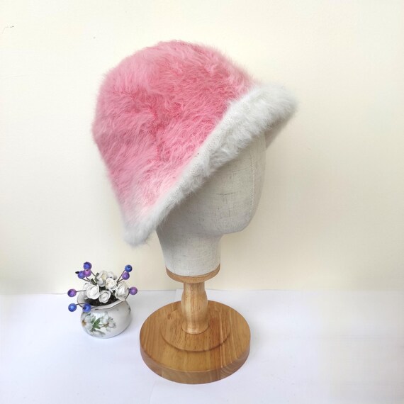 Vintage Angora Fuzzy Pink Bucket Hat OS Stretchy Cloche Stretchy Faux Fur il_1080xN.7480371949_520v.jpg main image 3