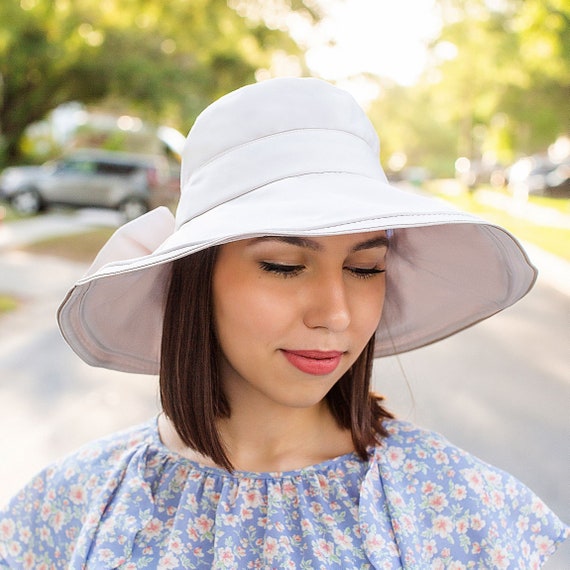 White 100% Cotton Fabric Womens Sun Hat Wide Brim Sunhat Women