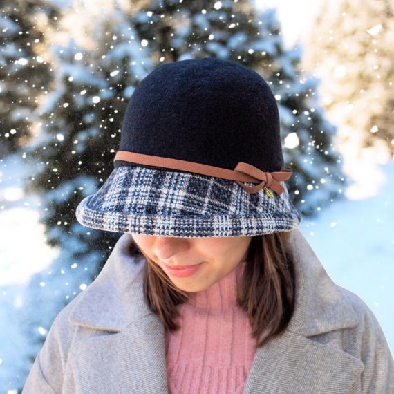 1920s Hats Winter Cloche Hat Wool Cap, Bucket Hat Women Beanie Hat
