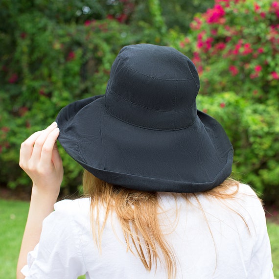 Adjustable Sun Hat Women Sunhats Women Soft Brim Floppy Extra Wide Brim Hat Women Large Sun Hat Foldable Hat Ladies Navy Blue Hat