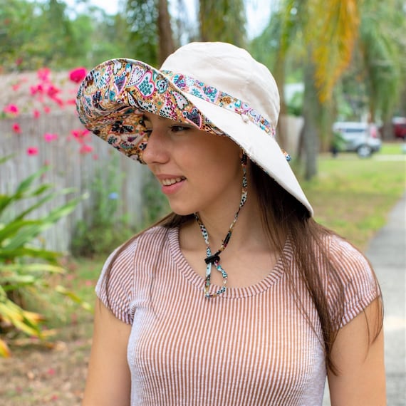 Summer Hats for Women, Womens Beach Hat Packable, Floral Sun Hat