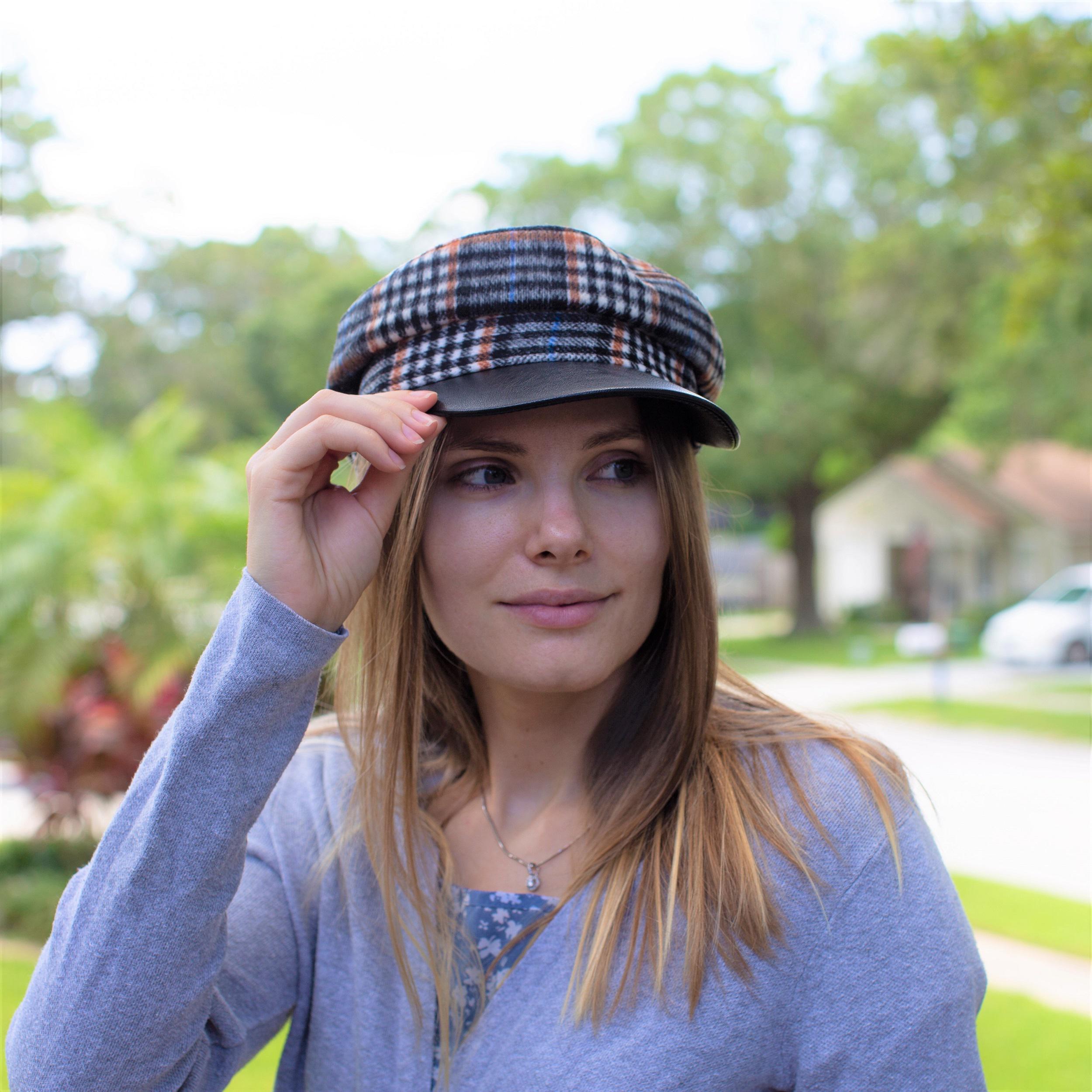 Women\'s Newsboy Cap Fiddler Caps Classic Beret Hat Fisherman Flat Hats Grey Newsboy Hat for Women, Plaid Gray Newsboy Cap, Greek Sailor  main image 4