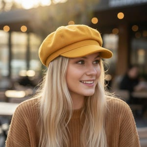 Red Newsboy Cap for Women, Women's Newsboy hat, Warm Winter Hat, Slouchy Hat, Tweed Cabbie Hat, Cute Hats for Women Girls Best Gift for Her Yellow